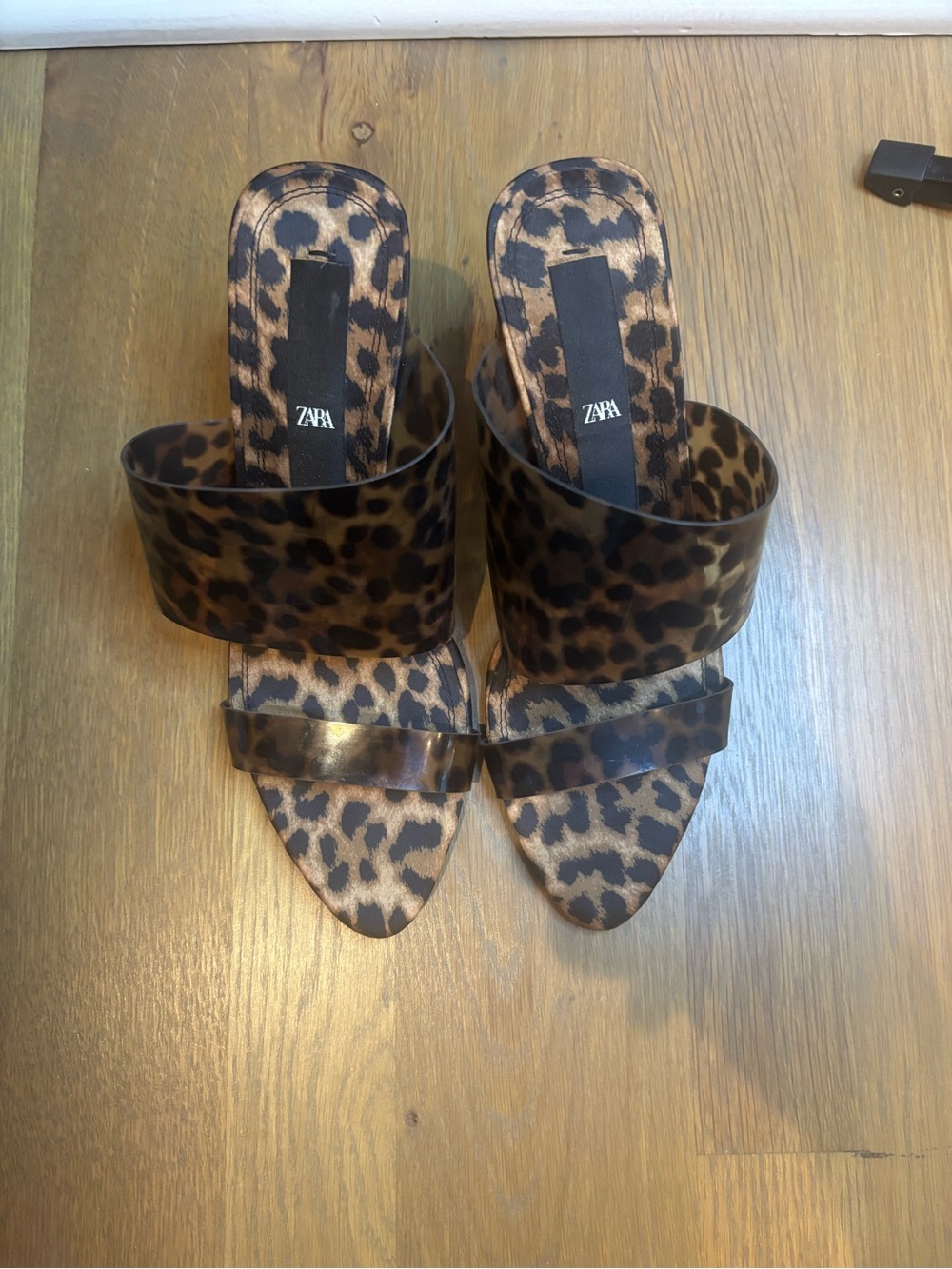 Zara Leopard-Print Slide Heels in Brown and Black